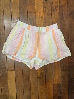 Janie and Jack Pastel Striped Cotton Shorts - Pink, Peach, Yellow, White